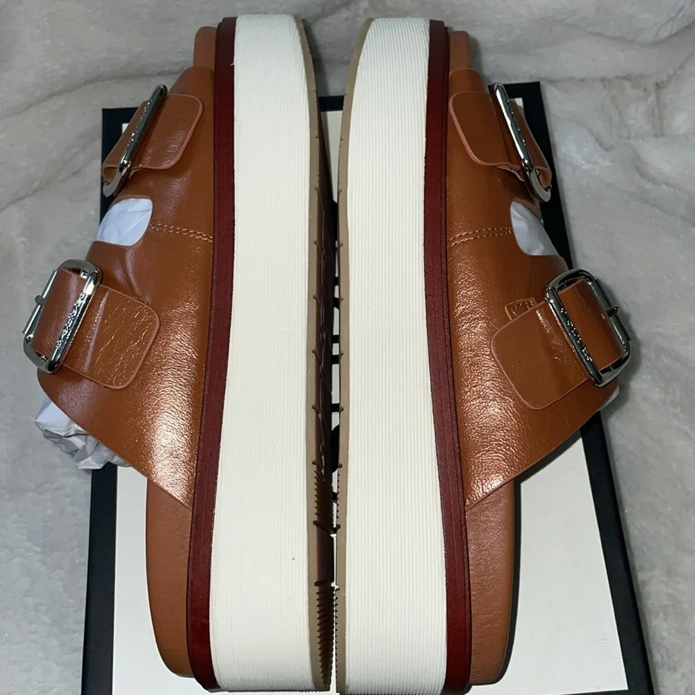 NWT J/SLIDES BOWIE Cognac Leather Sandal - Picture 10 of 12